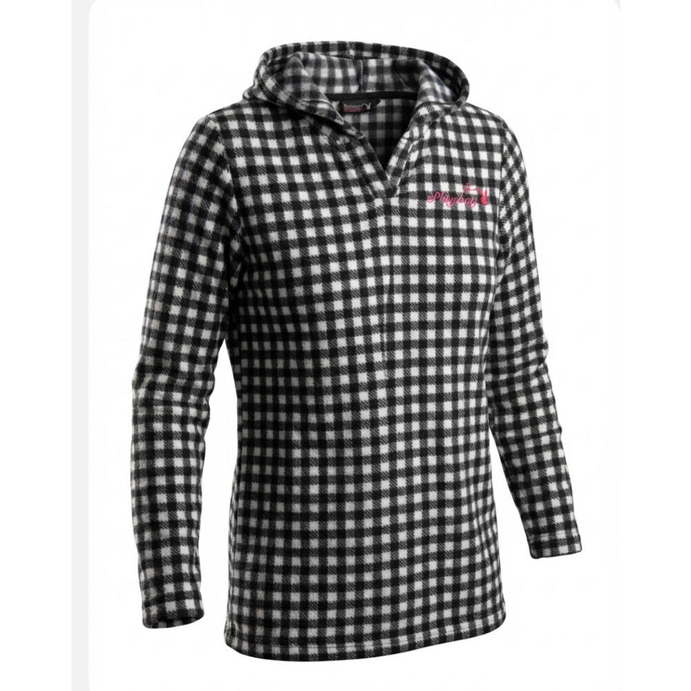 Playboy Sport Women's Fleece Black and White Checkered Hoodie Size M